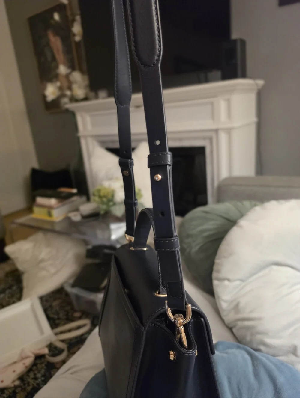 MK Org Price $298-Classic Black Real Leather Shoulder Bag with Gold Hardware